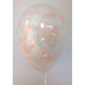 Композиция из воздушных шаров перламутр: белый, конфетти бабочки фото 4