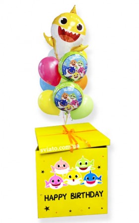 шары в коробке, шарики в коробке киев, коробка с шариками внутри, коробка с шариками киев, коробка с шариками Baby Shark (Акулёнок)