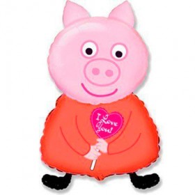 Фольгированный шар свинка Пеппа с сердечком фото 1