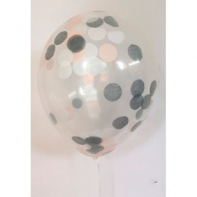 Композиция из воздушных шаров металлик: белый, серебряный, конфетти круглые фото 2