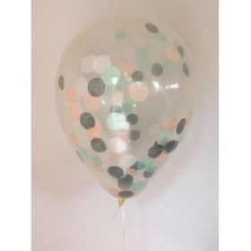 Композиция из воздушных шаров металлик: белый, серебряный, конфетти круглые блю фото 4