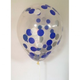 Композиция из воздушных шаров металлик: белый, серебряный, синий, конфетти фото 2