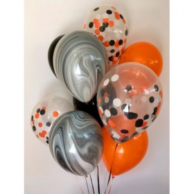  Композиція з повітряних куль металік: чорна, помаранчева, агат сірий, конфетті.