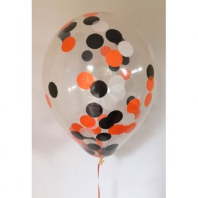 Композиция из воздушных шаров металлик: черный, оранжевый, агат серый, конфетти круглые фото 2