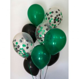 Композиция из воздушных шаров металлик: черный, зеленый, конфетти фото 1