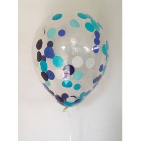 Композиция из воздушных шаров металлик: голубой, агат голубой, белый, конфетти фото 2