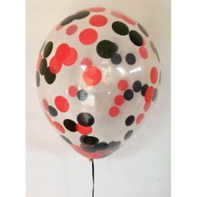 Композиция из воздушных шаров металлик: красный, черный, конфетти круглые фото 2
