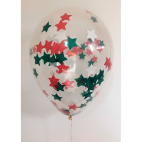Композиция из воздушных шаров металлик: красный, зеленый, белый, конфетти фото 2