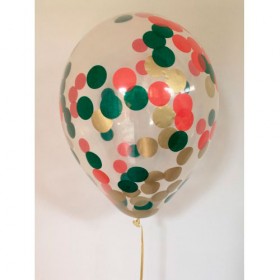 Композиция из воздушных шаров металлик: красный, зеленый, золото, конфетти фото 2