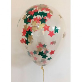 Композиция из воздушных шаров металлик: красный, зеленый, золото, конфетти звезды фото 4