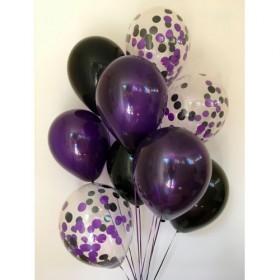 Композиция из воздушных шаров металлик: пурпурный, черный, конфетти круглые фото 1