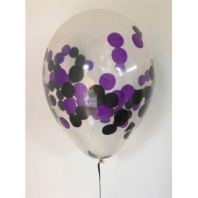 Композиция из воздушных шаров металлик: пурпурный, черный, конфетти круглые фото 2