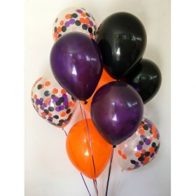 Композиция из воздушных шаров металлик: пурпурный, черный, оранжевый, конфетти круглые фото 1