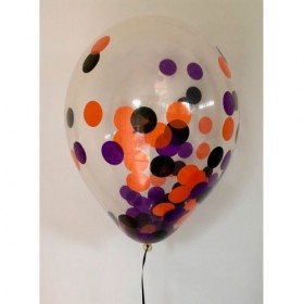 Композиция из воздушных шаров металлик: пурпурный, черный, оранжевый, конфетти круглые фото 2