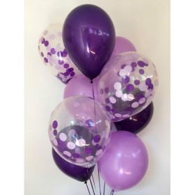 Композиция из воздушных шаров металлик: пурпурный, лавандовый, конфетти круглые фото 1