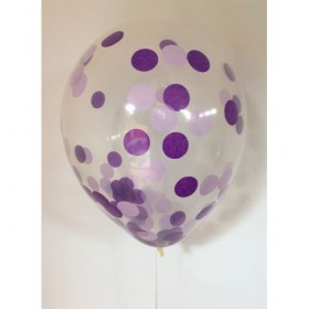 Композиция из воздушных шаров металлик: пурпурный, лавандовый, конфетти круглые фото 2