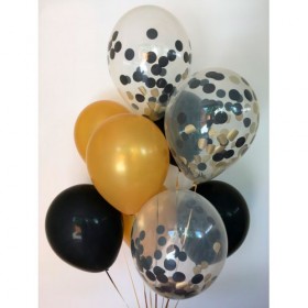 Композиция из воздушных шаров металлик: золото, черный, конфетти