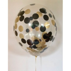 Композиция из воздушных шаров металлик: золото, черный, конфетти круглые  фото 2
