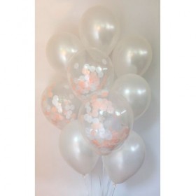 Композиция из воздушных шаров перламутр: белый, конфетти круглые фото 1