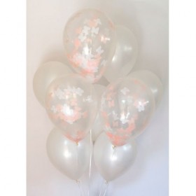 Композиция из воздушных шаров перламутр: белый, конфетти бабочки фото 3
