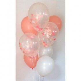Композиция из воздушных шаров перламутр: белый, персиковый, конфетти