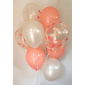 Композиция из воздушных шаров перламутр: белый, персиковый, конфетти фото 3