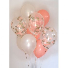Композиция из воздушных шаров перламутр: белый, персиковый, конфетти фото 5