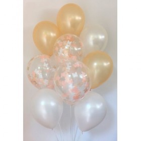 Композиция из воздушных шаров перламутр: белый, золото, конфетти