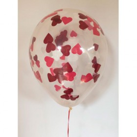 Композиция из воздушных шаров перламутр: фуксия, белый, конфетти сердца фото 2