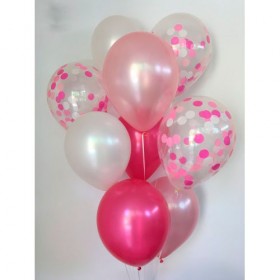  Композиція з повітряних куль перламутр: рожевий, фуксія, білий, конфетті