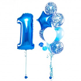 Шар-цифра "1" в композиции с голубыми шарами