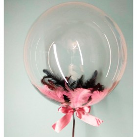 Шар Bubble с черными и розовыми перьями