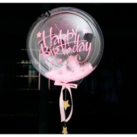 Шар Bubble с нежно-розовыми перьями и надписью