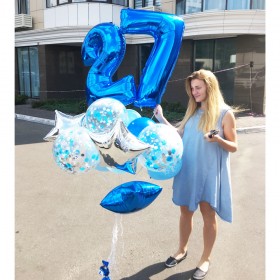 Шар-цифра "27" в композиции с шарами с конфетти фото 1