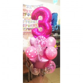 Шар-цифра "3" в композиции с розовыми шарами