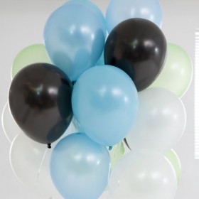 Шары с гелием перламутр микс: небесно-голубой, лаймово-зеленый, черный, белый фото 1